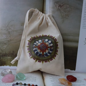 Tarotkaarttas, katoenen tarottas, mandala, maan, maanfasen, bos, Keltisch, natuur, tarotzakje, orakeltas, Wood Wide Web