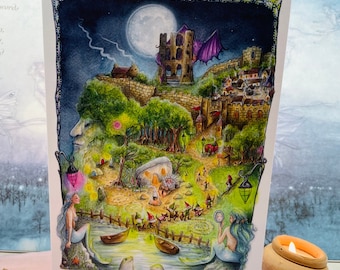 Scarborough Greetings Card - Hairy Bobs Cave, Art Card, Scarborough Castle
