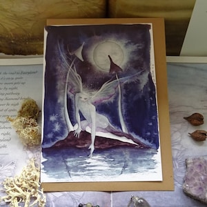 Desejo ao luar, cartão de felicitações, cartão de fadas, arte das fadas, fada mágica, lua, cogumelo venenoso, cogumelos, cartão pagão, cartão espiritual