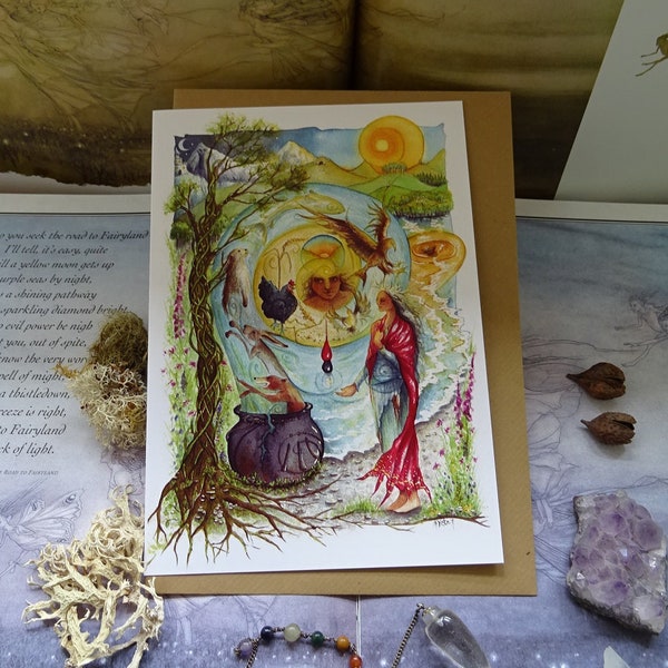 Cerridwen's Spell, Greetings Card, Goddess Art, Cerridwen, Cerridwens Cauldron, Celtic Art, Awen, Welsh Myths, Welsh Goddess, Hare