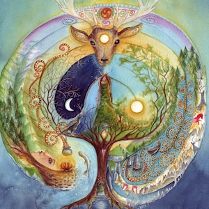 Deer Medicine Art Print: Celtic Labyrinth, Elen of the Ways (A5)
