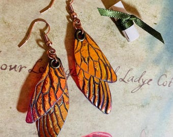 Shimmering Faerie Wing Earrings ~ Fairy Flame