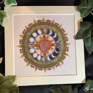 Wood Wide Web Square Mounted Art Print: Celtic Mandala, Owl, Moon Phase