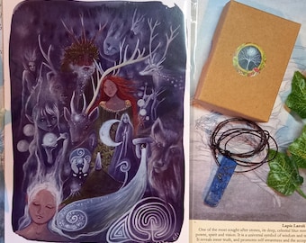 The Silver Wheel Print and Lapis Lazuli Pendant Set ~ Wisdom and Truth