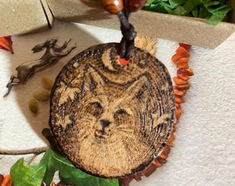 Fox Magic Pendant - Handcrafted Wooden Pendant, Pyrography,  One of a Kind, Fox, Totem Animal, Fox Pendant