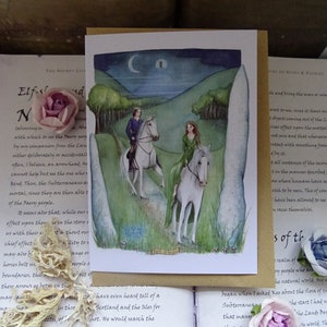 Espíritu de Avalon, Tarjeta de arte pequeña, Glastonbury Tor, Caballo blanco, Pagano, Compromiso, Luz de luna, Arte espiritual, Místico, Luna, Arte de hadas