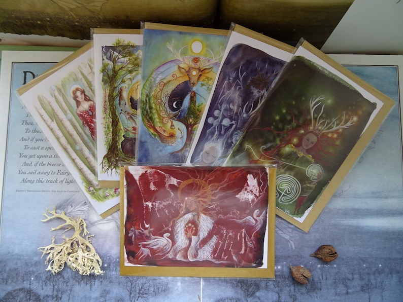 Celtic Goddess, Value Card Pack, Pack of 6, Goddess, Pagan, Elen of the Ways, Cerridwen, Arianrhod, Spiritual Art Cards, Celtic Shaman image 1