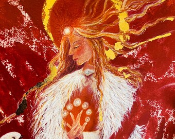 Brighid's Fire A4 Art Print Hand embellished with Gold Leaf