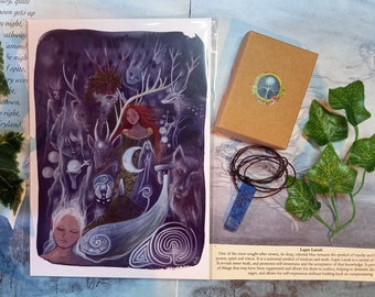 The Silver Wheel Print and Lapis Lazuli Pendant Set ~ Wisdom and Truth