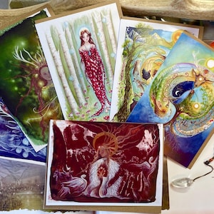 Déesse celtique, lot de 6 cartes, lot de 6, déesse, païenne, Elen of the Ways, Cerridwen, Arianrhod, cartes d'art spirituel, chaman celtique