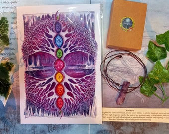 The Crystal Tree Print and Amethyst Pendant Gift Set ~ Peace and Protection