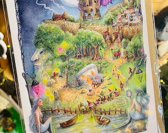 Scarborough Greetings Card - Hairy Bobs Cave, Art Card, Scarborough Castle