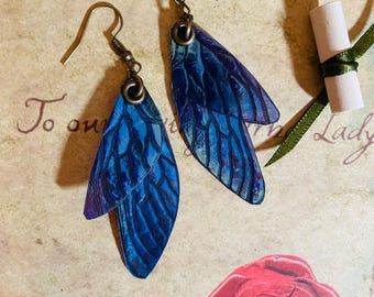 Shimmering Faerie Wing Earrings ~ Shimmering Blue