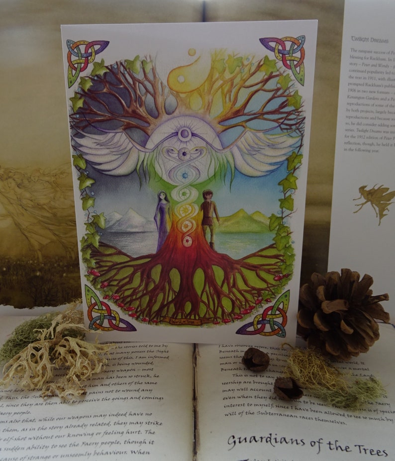 May include: A colorful illustration of a tree with roots, branches, and leaves. The tree is surrounded by a rainbow and has a pair of wings. The tree is a symbol of the guardians of the trees. The text "Guardians of the Trees" is written at the bottom of the image.