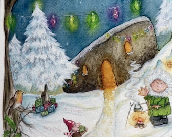 Hairy Bob's Cave Christmas Card: Hand Embellished Scarborough Art Card