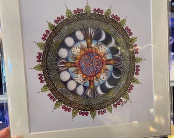 Wood Wide Web Square Mounted Art Print: Celtic Mandala, Owl, Moon Phase