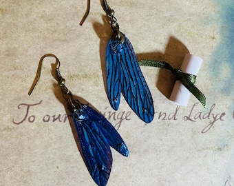 Pretty Dragonfly Wing Earrings ~ Shimmering Blue
