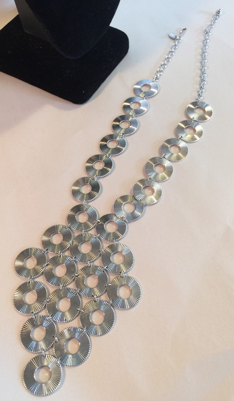 Vtg 70/'s Bib Statement Silver Circles Vendome Necklace