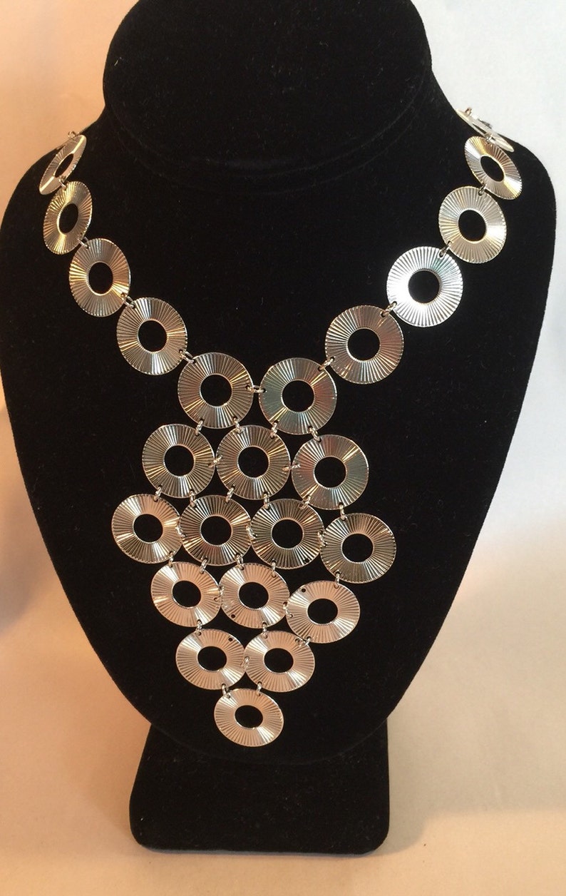 Vtg 70/'s Bib Statement Silver Circles Vendome Necklace