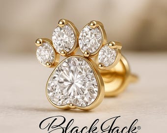 Moissanite Paw Print Memorial Earring: Gold-Plated Sterling Silver, Ashes/Hair Infusion