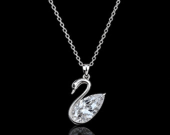 1,50 kt Memorial Diamond Swan-hanger 14 kt witgoud zwart jack