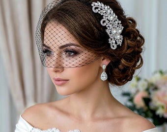 Bird Cage Birdcage Veil Bridal Hair Hairpiece Wedding Gothic White Ivory Champagne Black Accessory Headpiece Head Piece Weddings Blusher