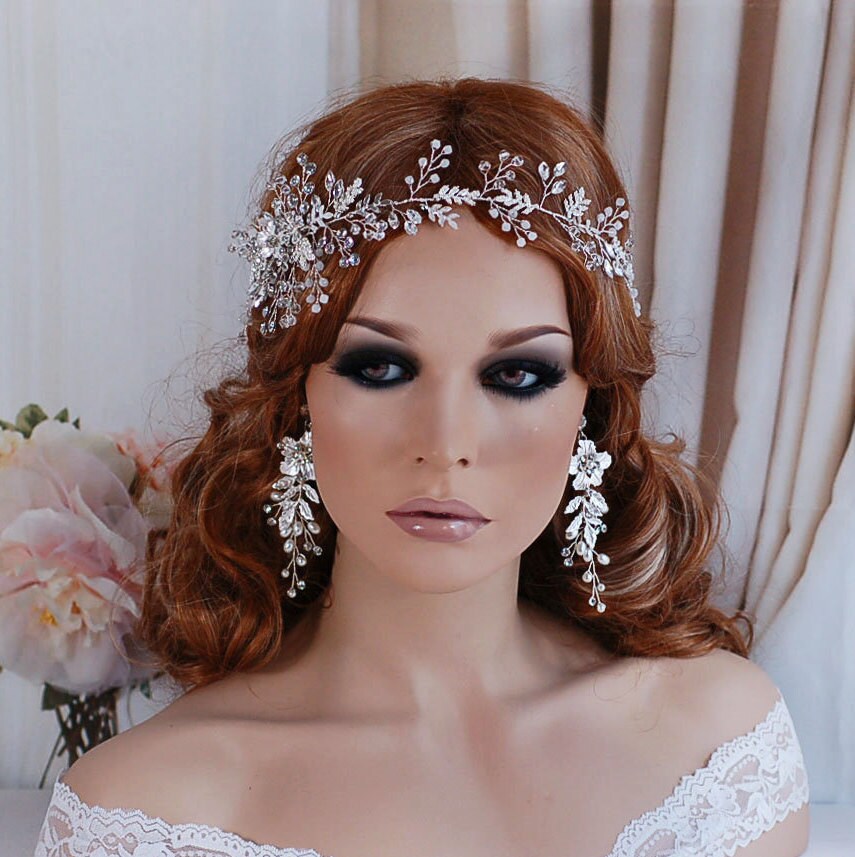 Silver or Gold Bridal Hair Piece Vine Headpiece Opal Wreath Etsy