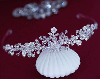 Bridal Headband, Headpiece, Matching Necklace Earrings Set, Crystal Accessories, Weddings, Wedding Jewelry, Hairpiece Floral Hair Head Piece