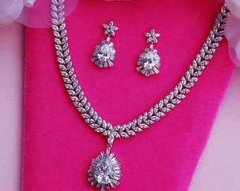 Swarovski CZ Bridal Necklace Earrings Set Cubic Zirconia Zircon Jewelry Crystal Drop Bride Accessories Wedding Party Weddings Accessory 005