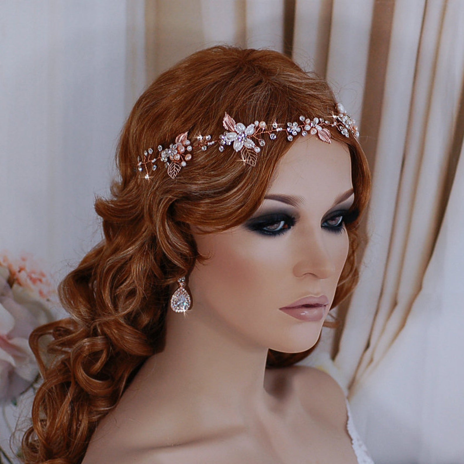 ROSE GOLD or Silver Hair Wreath Vine Headpiece Bridal Bride Etsy
