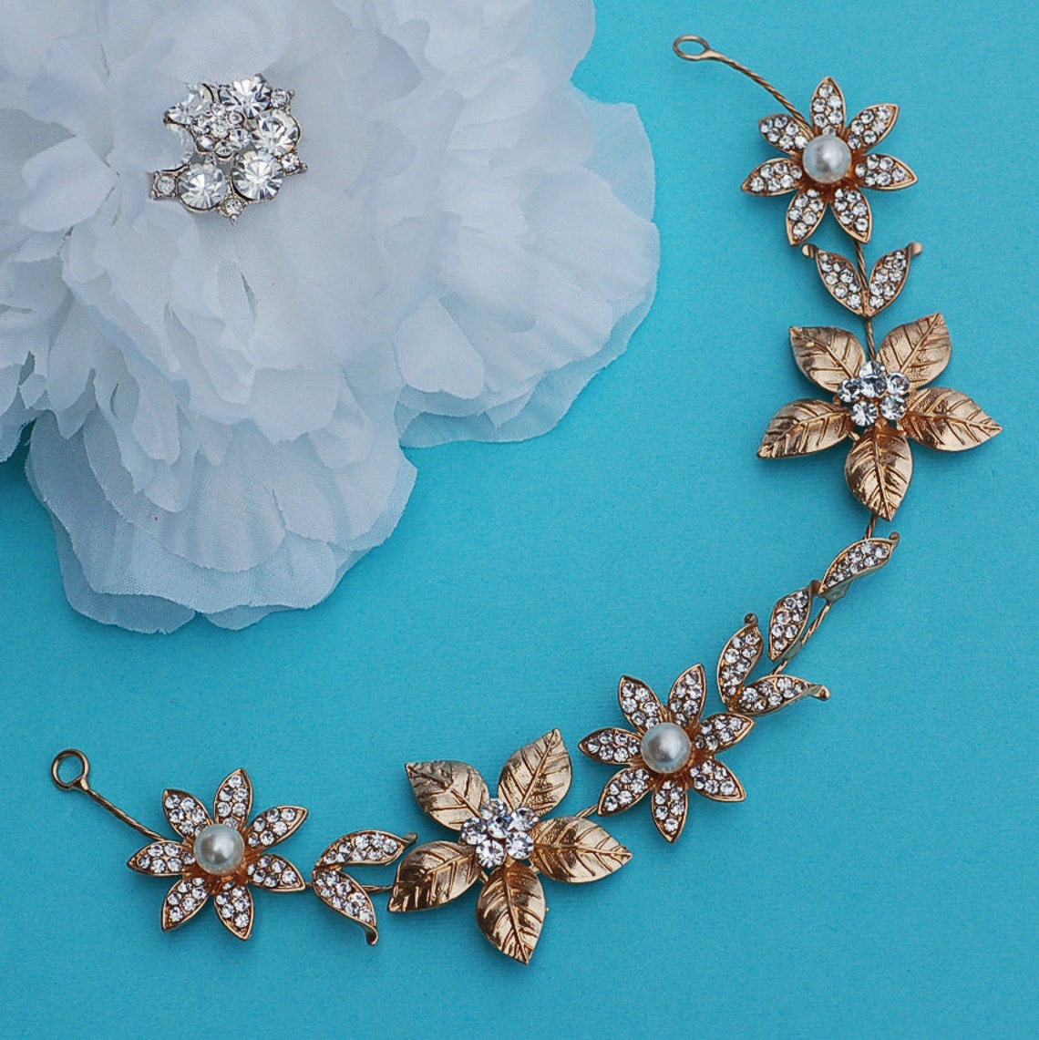 Gold Hair Accessories Vine Headpiece Floral Wreath Party Etsy