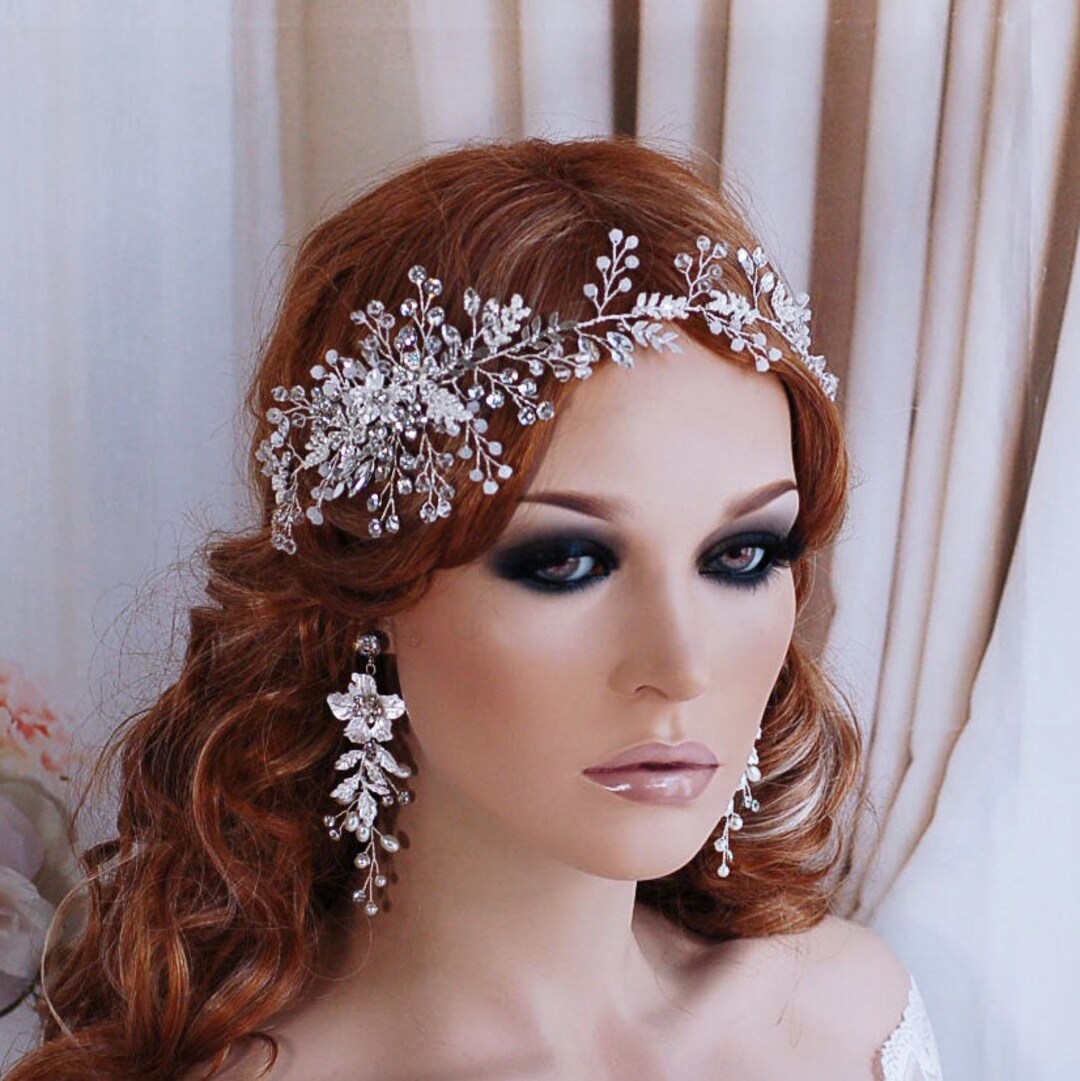 Silver or Gold Bridal Hair Piece Vine Headpiece Opal Wreath Etsy