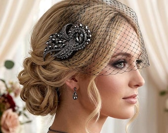 Black Veil Wedding Bridal Birdcage Short Hairpiece Gothic Masquerade Bird Cage Veil Funeral Headpiece Head Piece Comb Clip Widow Blusher
