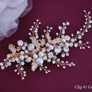 Pearl Bridal Hair Clip, Gold Headpiece, Gold Hair Piece, Floral Head Piece, Wedding Hair Comb, Bridal Hair Jewelry Bride Brides Party Gift