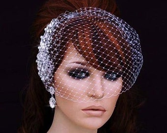 Birdcage Veil & Hair Comb Bridal Bird Cage Blusher Wedding Accessory Brides Accessory Crystal Jewelry Headpiece Hairpiece Bride Head Piece