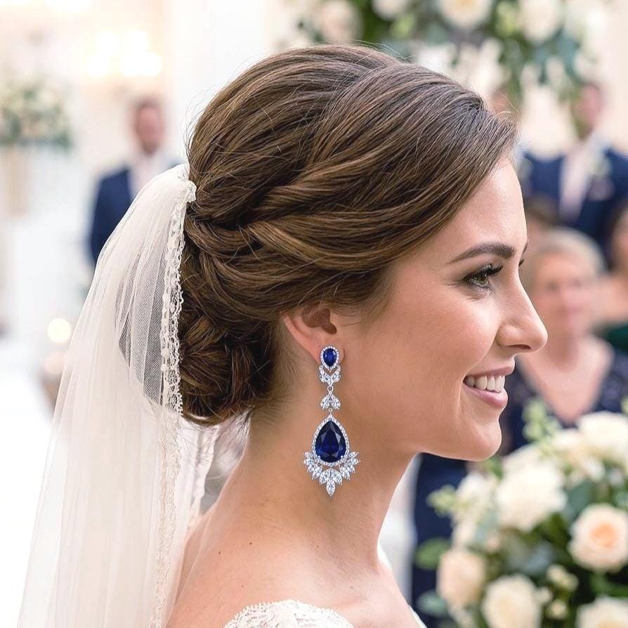 Blue Bridal Drop Earrings