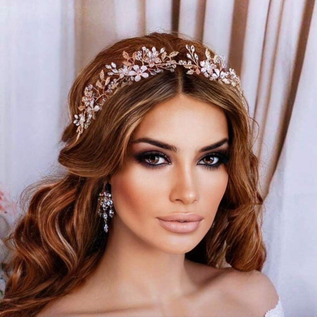 Gold or Silver Bridal Hair Vine, Floral Headpiece for Brides  display picture 2