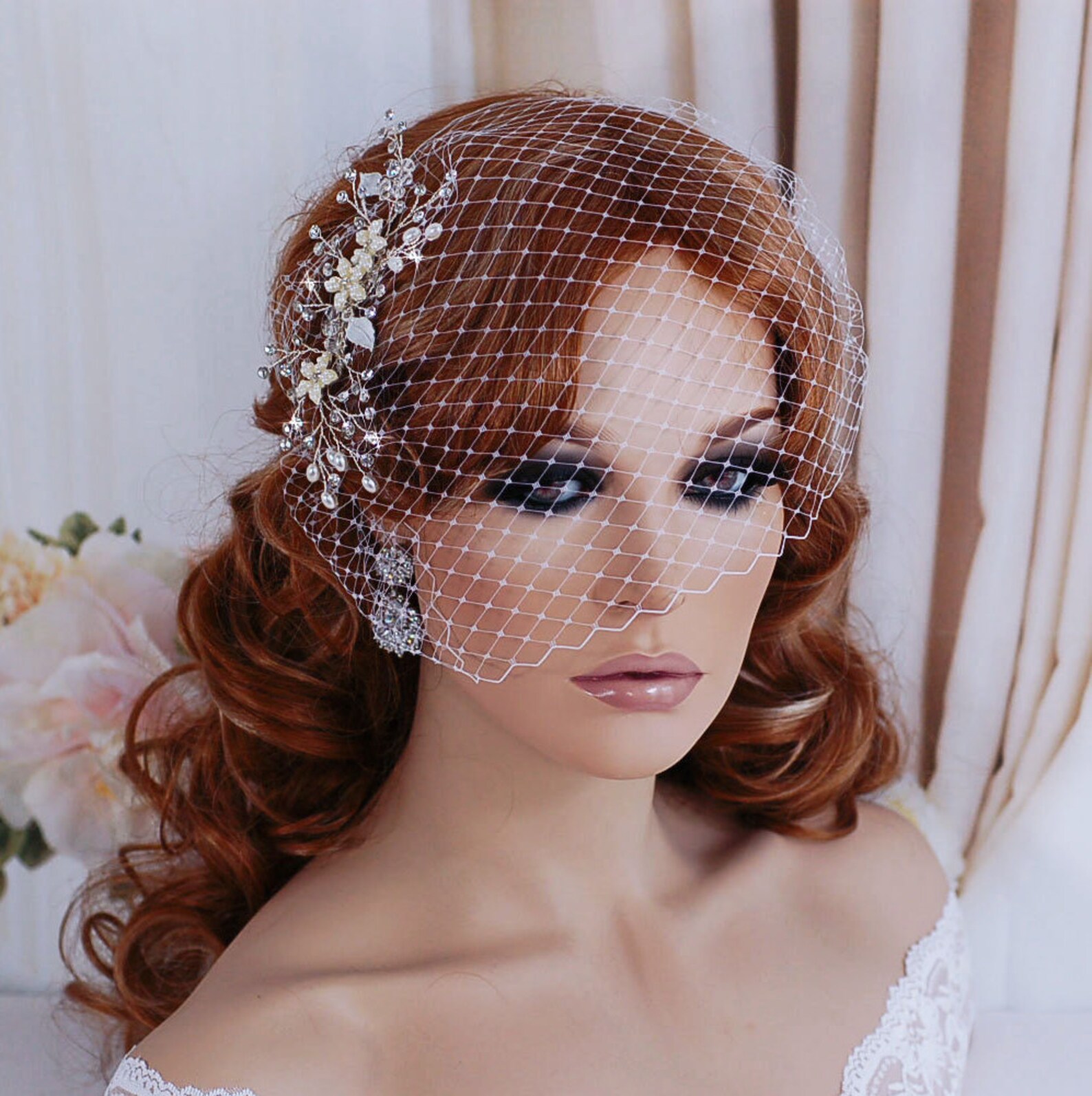 Wedding Bird Cage Veil Bridal Birdcage Hair Hairpiece Crystal Etsy