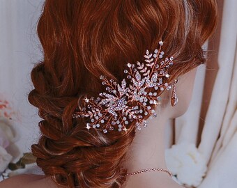 Opal Head Piece Rose Gold or Silver Bridal Party Hair Comb Head Piece Brides Floral Wedding Crystal Headpiece Accessory Weddings Accessories