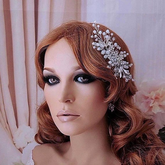 Floral Opal Headpiece Bridal Silver Rhinestone Flower Hair  display picture 2
