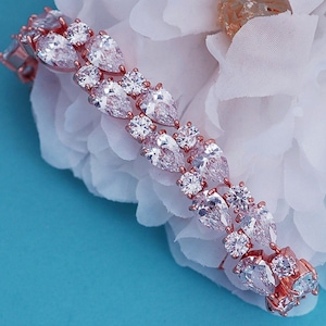 Rose Gold Bridal CZ Bracelet Swarovski Crystal Cubic Zirconia Party Bride Wedding Zircon Accessory Accessories Weddings Jewelry Brides Gift