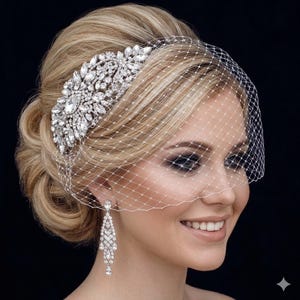 Birdcage Veil & Hair Comb Bridal Bird Cage Blusher Wedding Accessory Brides Accessory Crystal Jewelry Headpiece Hairpiece Bride Head Piece