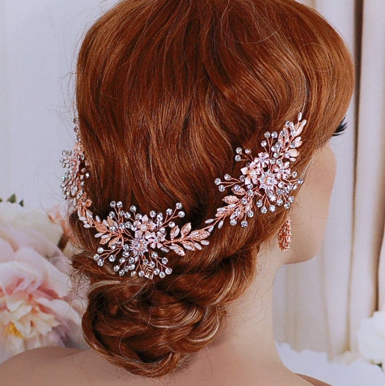 Rose Gold or Silver Wedding Hair Vine Bridal Headpiece Piece Etsy