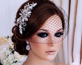 Black Bird Cage Birdcage Veil Bridal Hair Hairpiece Wedding Gothic Masquerade Accessory Funeral Headpiece Head Piece Comb Weddings Blusher