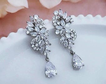 Pendientes de cristal de circonita cúbica, candelabro, para novia, gota de plata, oro, CZ, joyería de boda, pulsera colgante, desfile, bodas, fiesta, regalo de graduación