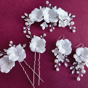 Ceramic Wedding Hair Jewelry Pearl Earrings Pins Comb Gold Silver Bridal Hair Accessories Weddings Bridesmaid Matching Jewelry Set Brides