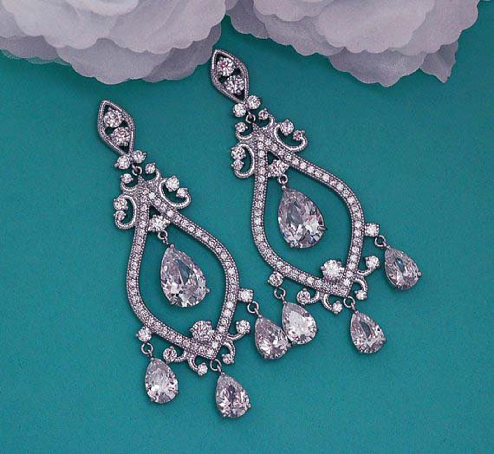 Swarovski Crystal Bridal Earrings Party Chandelier CZ Cubic Etsy