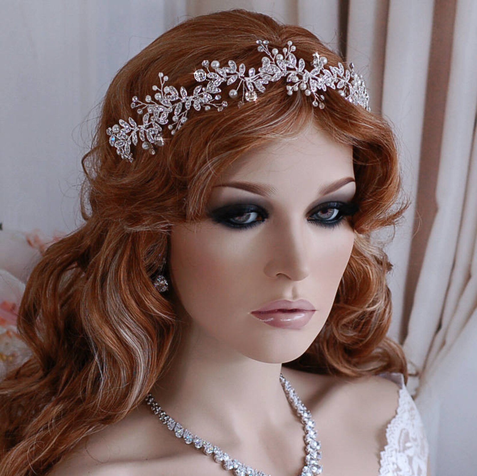 Rose Gold or Silver Hair Vine Wedding Headpiece Wreath Etsy