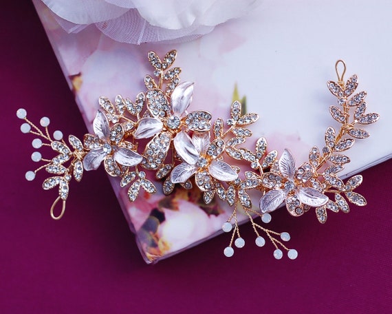 Blush Champagne Gold Bridal Headpiece Hair Comb Clip Gift  display picture 2