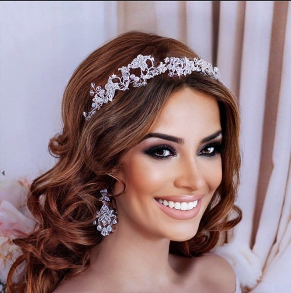 Bridal Crystal Flower Headband, Wedding Prom Hair Accessory Princess Flower Crystal Headpiece Rhinestone Pearl Headband  main image 2